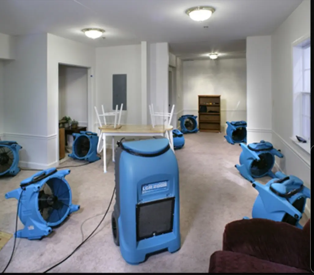 Air movers and dehumidifier setup for Water Damage Restoration in Nevada
